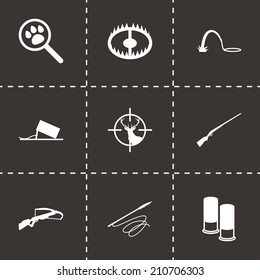 Vector black hunting icons set on black background