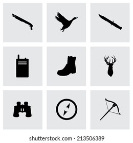 Vector black hunting icons set on grey background