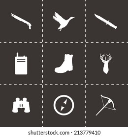 Vector black hunting icons set on black background