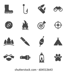 Vector black hunting icons set on white background
