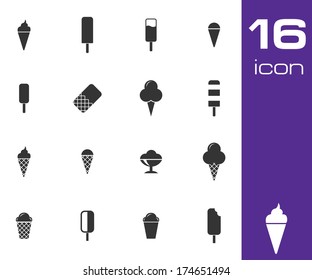 Vector black ice cream icons set on white background