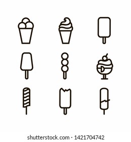 Vector black ice cream set,collection,pictogram,symbol.Sweet food sign iisolatedted on a white background in thin line style