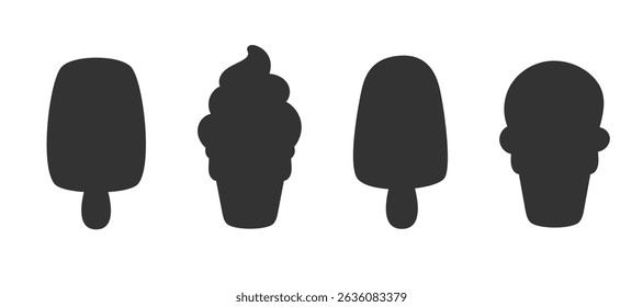 Vector black ice cream silhouettes with different shapes. 
Perfect for icons, printables, and dessert graphics.