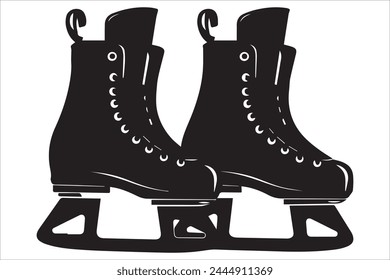 Vector black ice skates silhouette white background