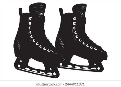 Vector black ice skates silhouette white background