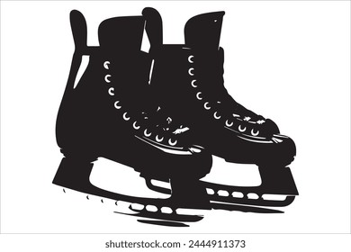 Vector black ice skates silhouette white background