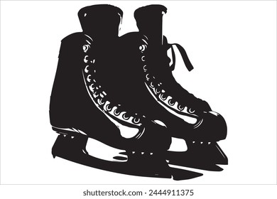 Vector black ice skates silhouette white background