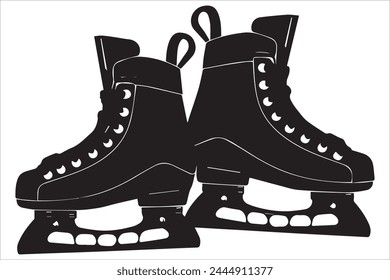 Vector black ice skates silhouette white background