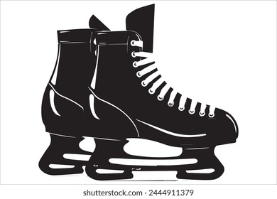 Vector black ice skates silhouette white background