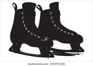 Vector black ice skates silhouette white background