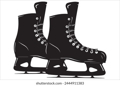 Vector black ice skates silhouette white background