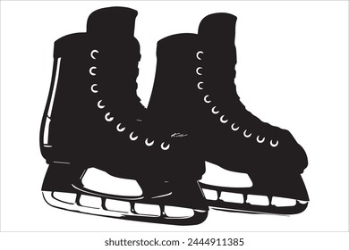 Vector black ice skates silhouette white background