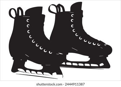 Vector black ice skates silhouette white background