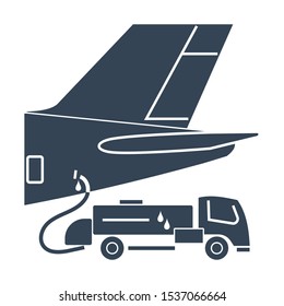 Icono negro vector avión en servicio, mantenimiento, vista trasera de la cola