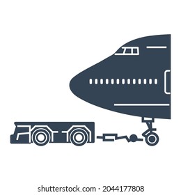 Vector black icon airplane towing tractors