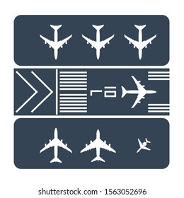 Vector black icon airport runway, airplane parking
