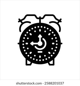 Vector black icon for alarm clock