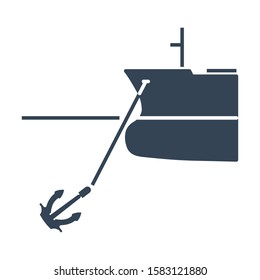 Vector black icon anchored ship, sea