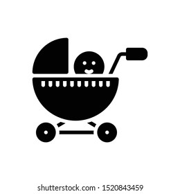 Vector black icon for baby stroller