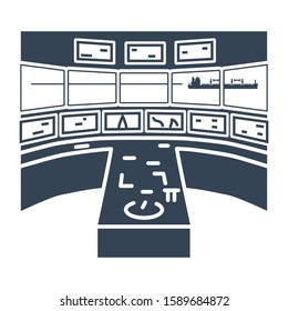Vector Black Icon Bridge Of A Ship, Wheelhouse, Radar, Control Room, Cabin Of Captain