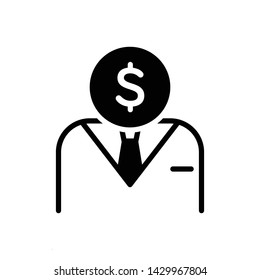 Vector black icon for businessman with dollar coin