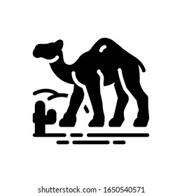 Vector black icon for camel in desert
