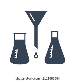 Vector black icon chemical laboratory equipment, beverages and food, medical industry, volumetric flask, funnel