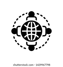Vector black icon for connected persons around the earth