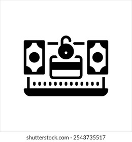 Icono negro del Vector para el delito en línea