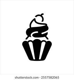 Vector black icon for cupcake