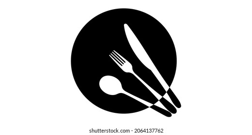 vector of the black icon of cutlery. plate, fork, knife, spoon.