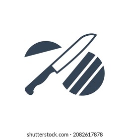 Vector black icon cutting, slicing with a kitchen knife