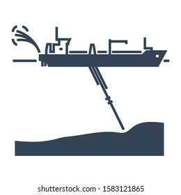 Vector black icon dredger ship, waterway