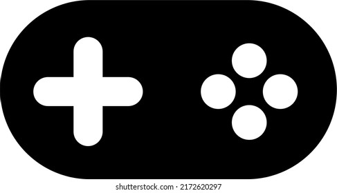 Vector black icon with flat design of a retro controller of a video game console.