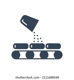 Vector black icon food industry, manufacture of dairy, cheese production, conveyor, salting