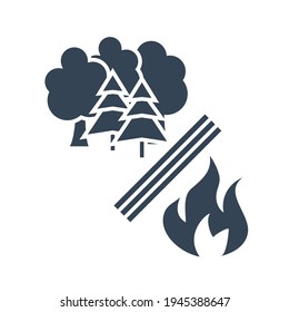 Vector black icon forestry and silviculture, forest fire protection