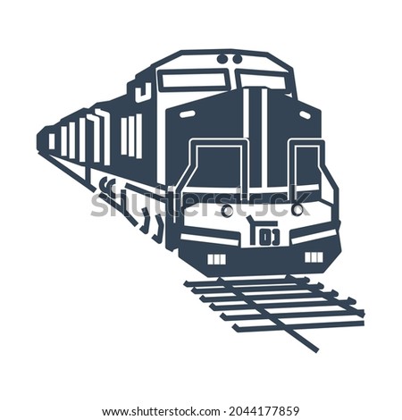 Vector black icon freight and passenger rail transport, railway, train, locomotive