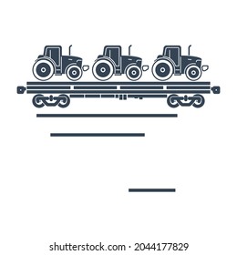 Vector black icon freight rail transport, railway, autorack, auto carrier, transporter, tractor