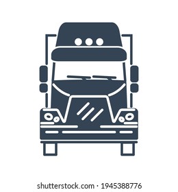 Vector black icon freight road land transport, truck and semi-trailer