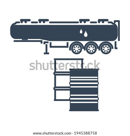 Vector black icon freight road land transport, fuel tanker semi-trailer