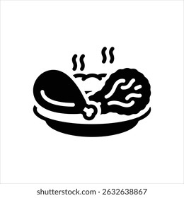 Vektor schwarzes Symbol für gebratenes Huhn
