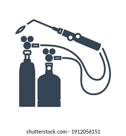 Vector black icon gas welding, car repair service, cylinder