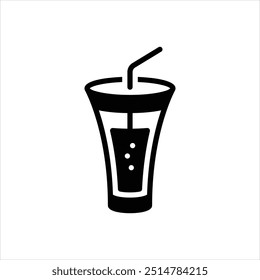 Vector black icon for glass with straw