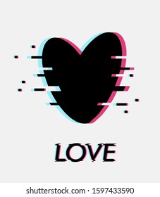 Vector black icon, heart logo with a glitch effect. Modern, distorted and futuristic style. For the design of business cards, holiday invitations, booklets, flyers, cards for Valentine's Day, web site