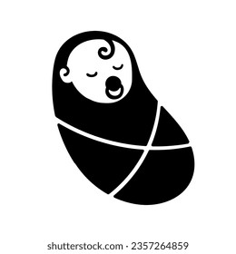Vector Black Icon Illustration of Cute Little Newborn Isolated on White Background