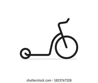 Vector black icon line scooter with a large front wheel. Isolated on white background.