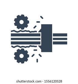 Vector black icon logging industry, sawmilling, removing bark from the logs