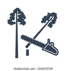 Vector black icon lumber, wood, logging industry, felling of trees, saw