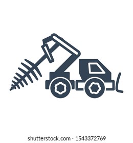 Vector black icon lumber, wood, logging industry, skidder, harvester