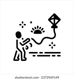 Vector black icon for man flying kite